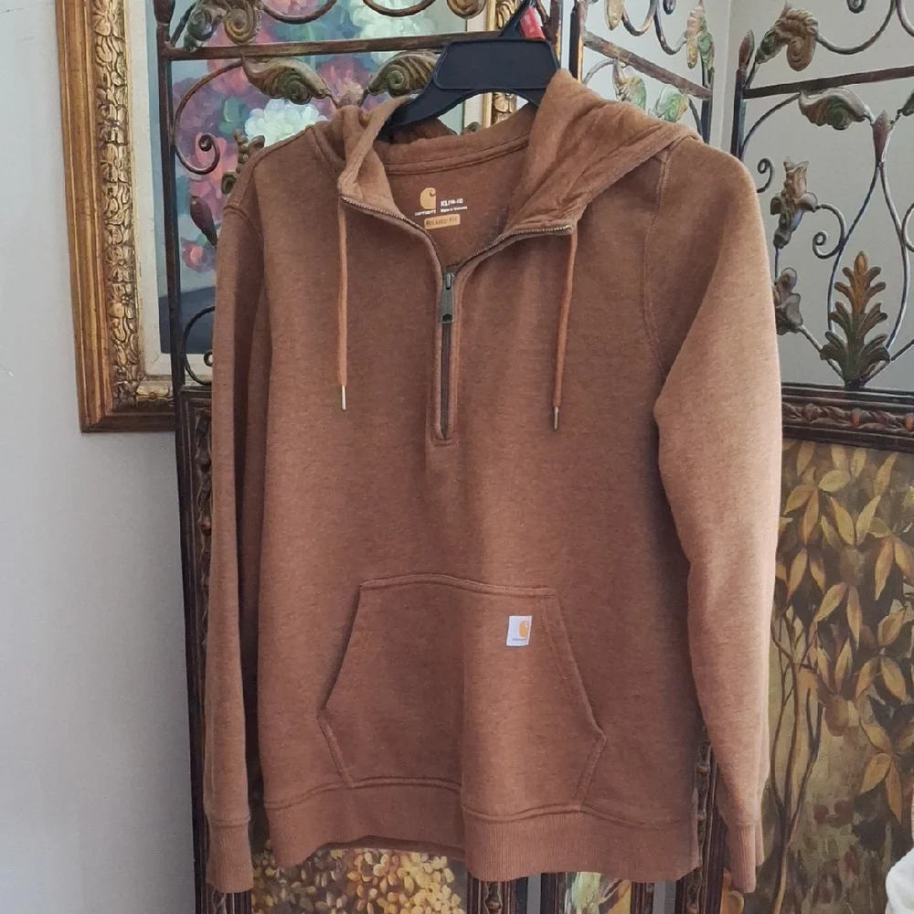 Carhartt Womens Brown Hooded Quarter-Zip Sweatshirt